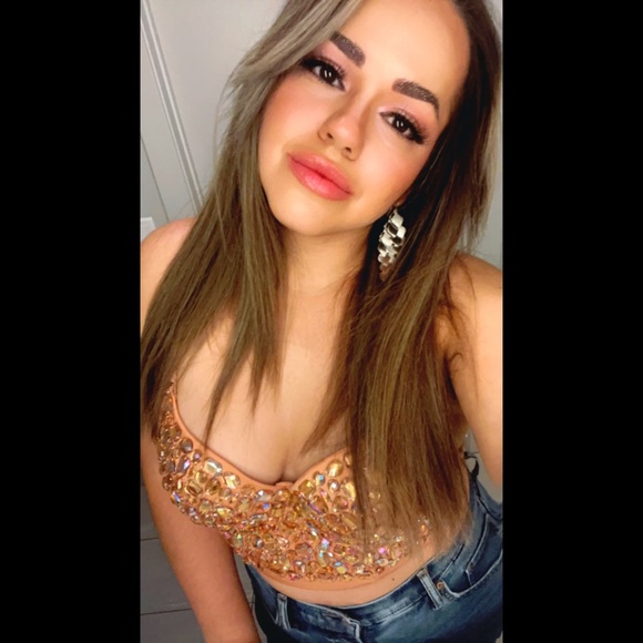 Rose Gold Rhinestone Corset Crop Top - Picture 6 of 8